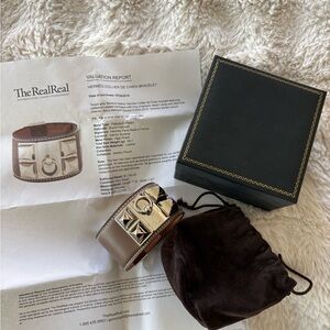 Hermes Brown and Silver Studded Cuff Bracelet